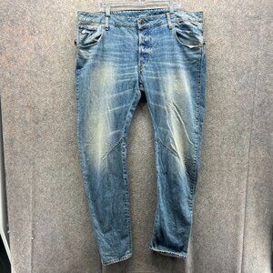 G-Star RAW Jeans Men 40x32 Blue Arc Zip 3D Slim Distressed Denim Tapered Acid